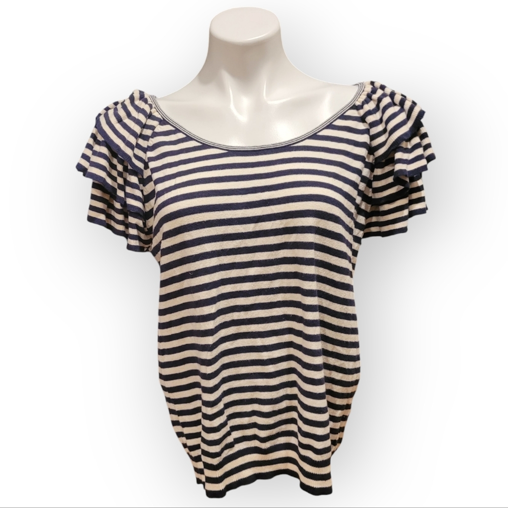H&M Womens Large Ruffle Sleeve Striped Sweater